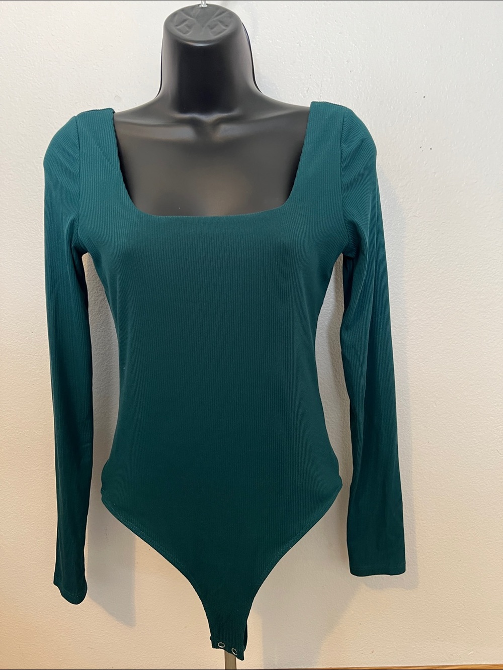 Long-Sleeve Square Neck Bodysuit in Teal